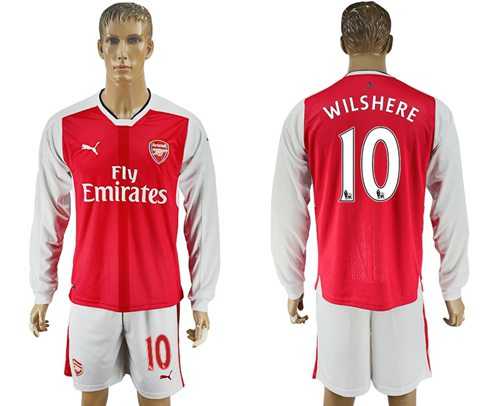 Arsenal #10 Wilshere Red Home Long Sleeves Soccer Club Jersey