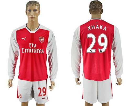 Arsenal #29 Xhaka Red Home Long Sleeves Soccer Club Jersey