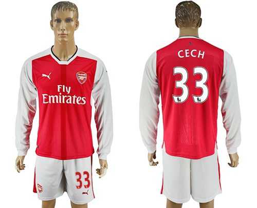 Arsenal #33 Cech Red Home Long Sleeves Soccer Club Jersey