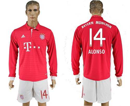 Bayern Munchen #14 Alonso Home Long Sleeves Soccer Club Jersey