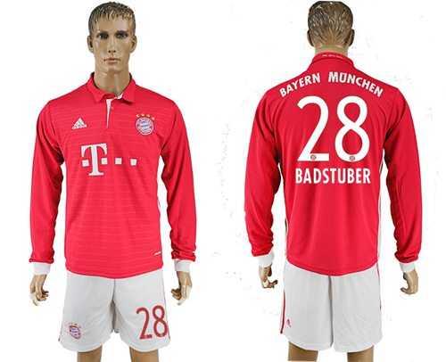 Bayern Munchen #28 Badstuber Home Long Sleeves Soccer Club Jersey
