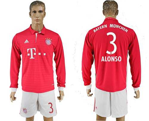 Bayern Munchen #3 Alonso Home Long Sleeves Soccer Club Jersey
