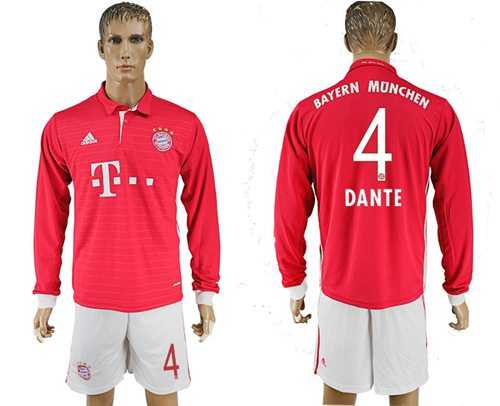 Bayern Munchen #4 Dante Home Long Sleeves Soccer Club Jersey