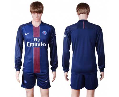 Paris Saint-Germain Blank Home Long Sleeves Soccer Club Jersey