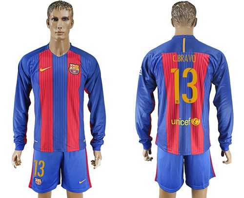 Barcelona #13 C.Bravo Home Long Sleeves Soccer Club Jersey