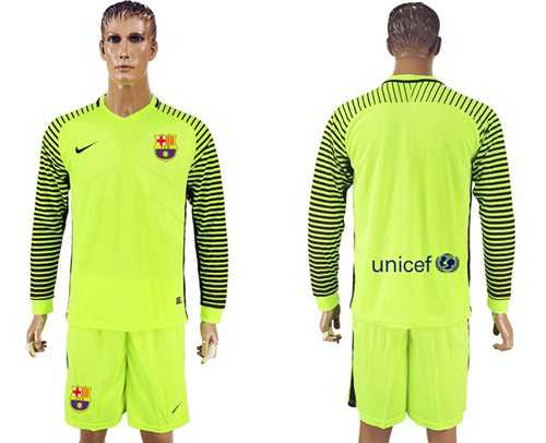 Barcelona Blank Green Goalkeeper Long Sleeves Soccer Club Jersey