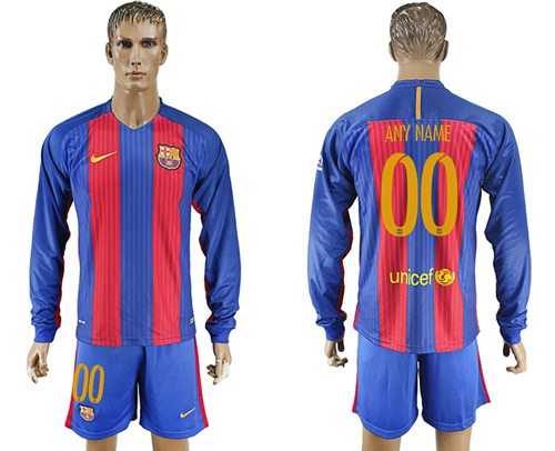 Barcelona Personalized Home Long Sleeves Soccer Club Jersey