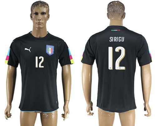 Italy #12 Sirigu Black Goalkeeper Soccer Country Jersey