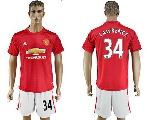 Manchester United #34 Lawrence Red Home Soccer Club Jersey