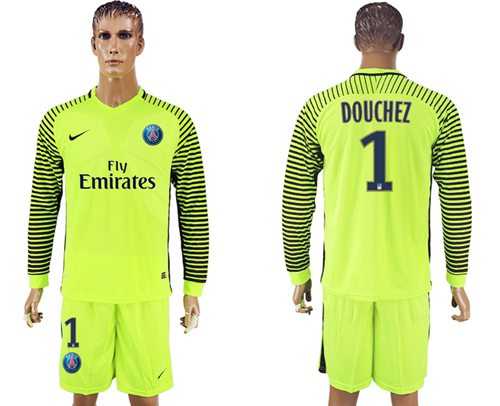 Paris Saint-Germain #1 Douchez Green Goalkeeper Long Sleeves Soccer Club Jersey