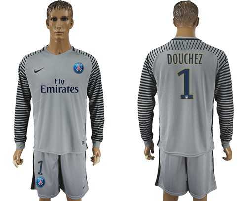 Paris Saint-Germain #1 Douchez Grey Goalkeeper Long Sleeves Soccer Club Jersey