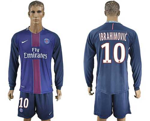 Paris Saint-Germain #10 Ibrahimovic Home Long Sleeves Soccer Club Jersey