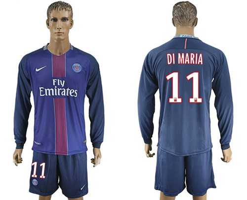 Paris Saint-Germain #11 Di Maria Home Long Sleeves Soccer Club Jersey