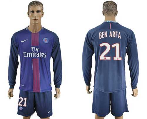 Paris Saint-Germain #21 Ben Arfa Home Long Sleeves Soccer Club Jersey