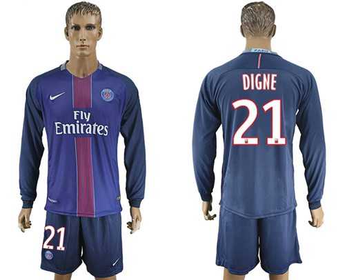 Paris Saint-Germain #21 Digne Home Long Sleeves Soccer Club Jersey