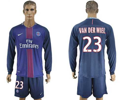 Paris Saint-Germain #23 Van Der Wiel Home Long Sleeves Soccer Club Jersey