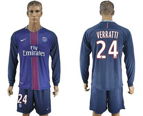 Paris Saint-Germain #24 Verratti Home Long Sleeves Soccer Club Jersey