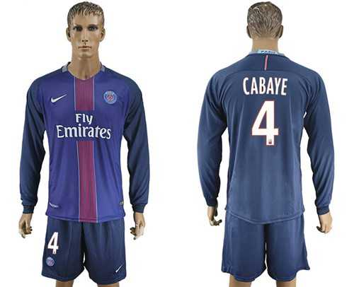 Paris Saint-Germain #4 Cabaye Home Long Sleeves Soccer Club Jersey