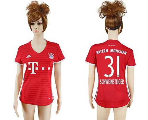 Women's Bayern Munchen #31 Schweinsteiger Home Soccer Club Jersey