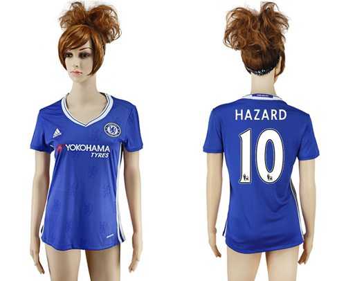 Women's Chelsea #10 Hazard Home Soccer Club Jersey