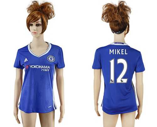 Women's Chelsea #12 Mikel Home Soccer Club Jersey