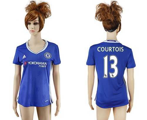 Women's Chelsea #13 Courtois Home Soccer Club Jersey