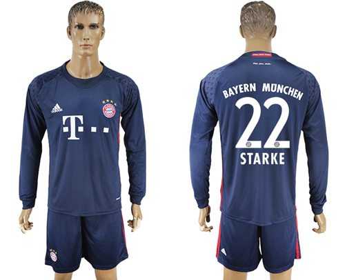 Bayern Munchen #22 Starke Dark Blue Goalkeeper Long Sleeves Soccer Club Jersey