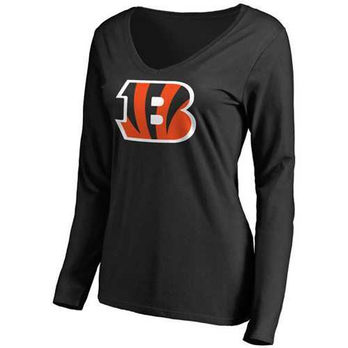 Women's Cincinnati Bengals Pro Line Primary Team Logo Slim Fit Long Sleeve T-Shirt Black