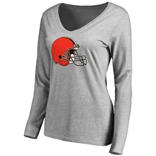Women's Cleveland Browns Pro Line Primary Team Logo Slim Fit Long Sleeve T-Shirt Grey