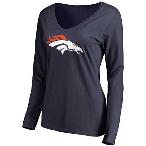 Women's Denver Broncos Pro Line Primary Team Logo Slim Fit Long Sleeve T-Shirt Navy