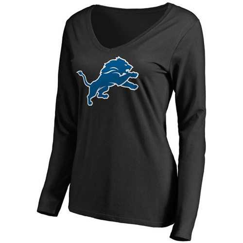 Women's Detroit Lions Pro Line Primary Team Logo Slim Fit Long Sleeve T-Shirt Black