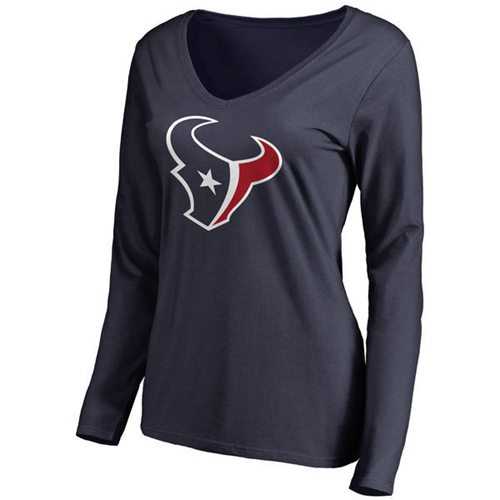 Women's Houston Texans Pro Line Primary Team Logo Slim Fit Long Sleeve T-Shirt Navy
