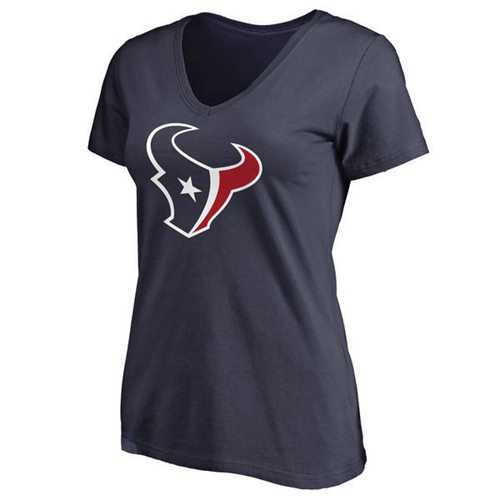 Women's Houston Texans Pro Line Primary Team Logo Slim Fit T-Shirt Navy