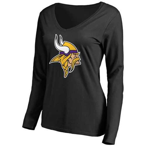 Women's Minnesota Vikings Pro Line Primary Team Logo Slim Fit Long Sleeve T-Shirt Black