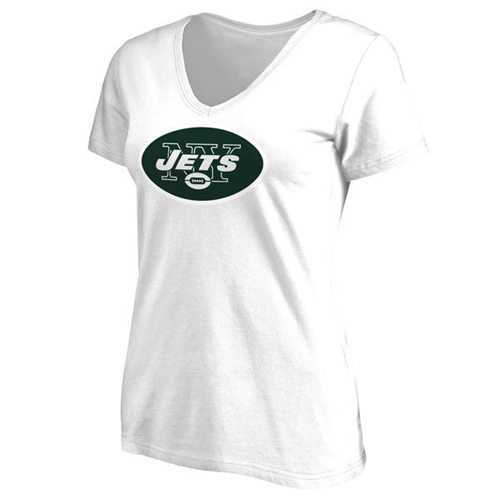 Women's New York Jets Pro Line Primary Team Logo Slim Fit T-Shirt White