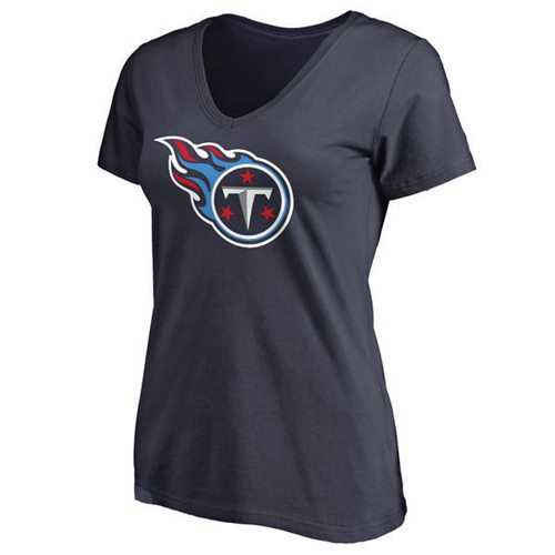 Women's Tennessee Titans Pro Line Primary Team Logo Slim Fit T-Shirt Navy