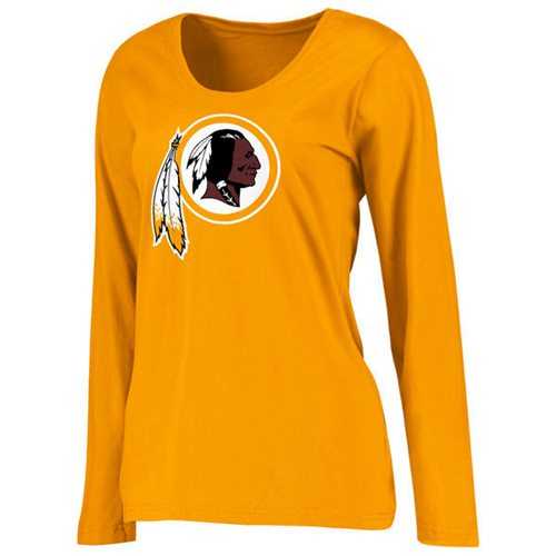 Women's Washington Redskins Pro Line Primary Team Logo Slim Fit Long Sleeve T-Shirt Yellow