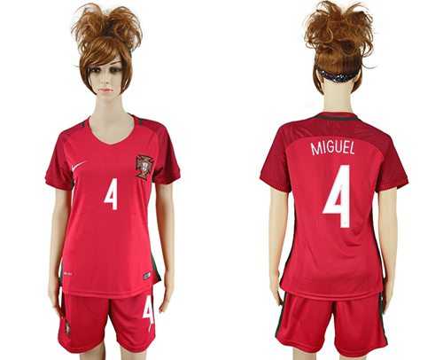 Women's Portugal #4 Miguel Home Soccer Country Jersey