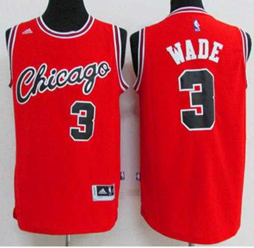 Chicago Bulls #3 Dwyane Wade Red Crabbed Typeface Throwback Stitched NBA Jersey