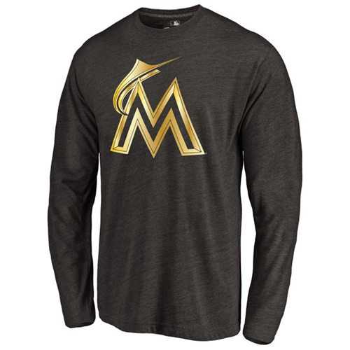 Miami Marlins Gold Collection Long Sleeve Tri-Blend T-Shirt Black
