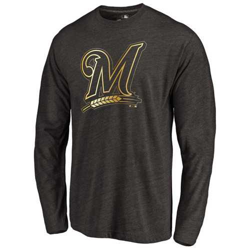 Milwaukee Brewers Gold Collection Long Sleeve Tri-Blend T-Shirt Black