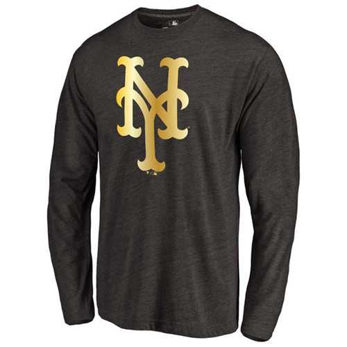 New York Mets Gold Collection Long Sleeve Tri-Blend T-Shirt Black
