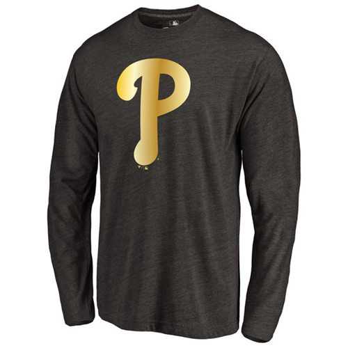 Philadelphia Phillies Gold Collection Long Sleeve Tri-Blend T-Shirt Black