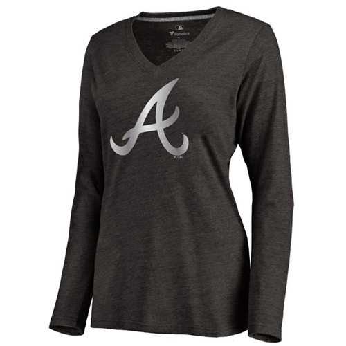 Women's Atlanta Braves Platinum Collection Long Sleeve V-Neck Tri-Blend T-Shirt Black