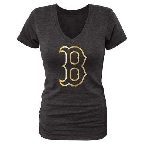 Women's Boston Red Sox Fanatics Apparel Gold Collection V-Neck Tri-Blend T-Shirt Black
