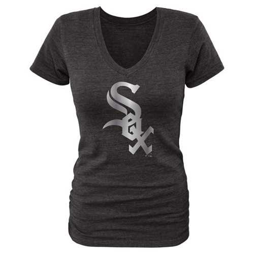 Women's Chicago White Sox Fanatics Apparel Platinum Collection V-Neck Tri-Blend T-Shirt Black
