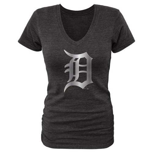 Women's Detroit Tigers Fanatics Apparel Platinum Collection V-Neck Tri-Blend T-Shirt Black