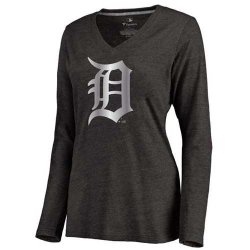 Women's Detroit Tigers Platinum Collection Long Sleeve V-Neck Tri-Blend T-Shirt Black