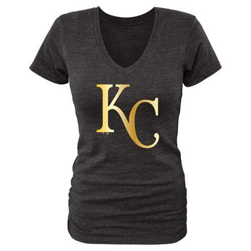 Women's Kansas City Royals Gold Collection Tri-Blend V-Neck T-Shirt Black