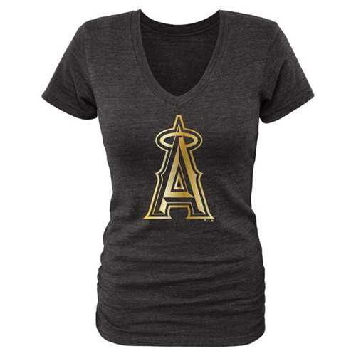 Women's Los Angeles Angels of Anaheim Gold Collection Tri-Blend V-Neck T-Shirt Black